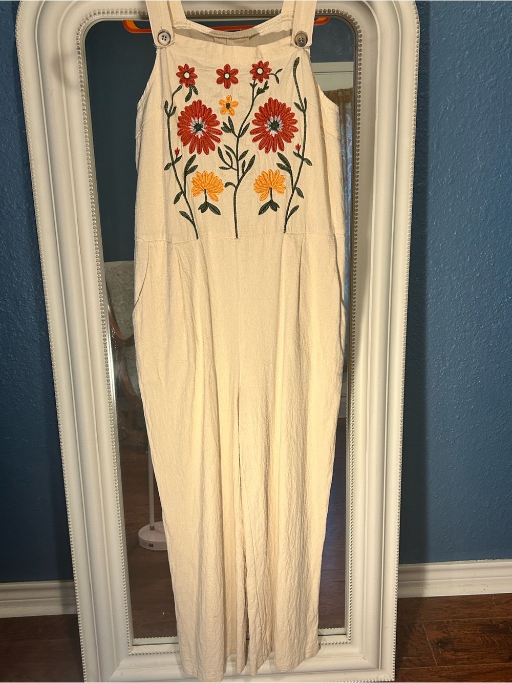 Cream Floral Embroidered Jumpsuit NWOT